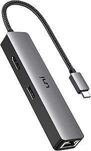 USB C Hub, uni 5-in-1 USB C to Ethernet Adapter Hub with 4K USB C to HDMI, 1Gbps Gigabit Ethernet Port, 3 USB 3.0 Ports (Aluminum Shell, Nylon Braided Cord) for MacBook Pro, iPad Pro, XPS and More