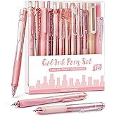 Four Candies Rose Gel Pens, Pink &amp; Black Ink, 0.5mm, 12 Count | Cute School Supplies, Office Essentials for Women, For Nurses, Girly Stationery Set, Aesthetic Desk Decor &amp; Accessories