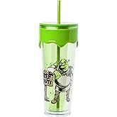 Silver Buffalo Shrek Plastic Drip Tumbler with Lid and Straw, 26 Ounces