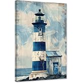 ARTZGX Lighthouse Wall Art Navy Blue Canvas Ocean Seascape Picture Print Vintage Coastal Painting for Living Room Decor Frame(Lighthouse 24.00