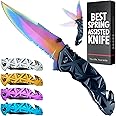 Rainbow Pocket Knife - Cute Knives with Glass Breaker, Seatbelt Cutter, Sharp Serrated Blade - Colorful Womens Tool - Sharp Folding Balde for Self Defense Camping - Birthday Gifts for Women HB 207 BR