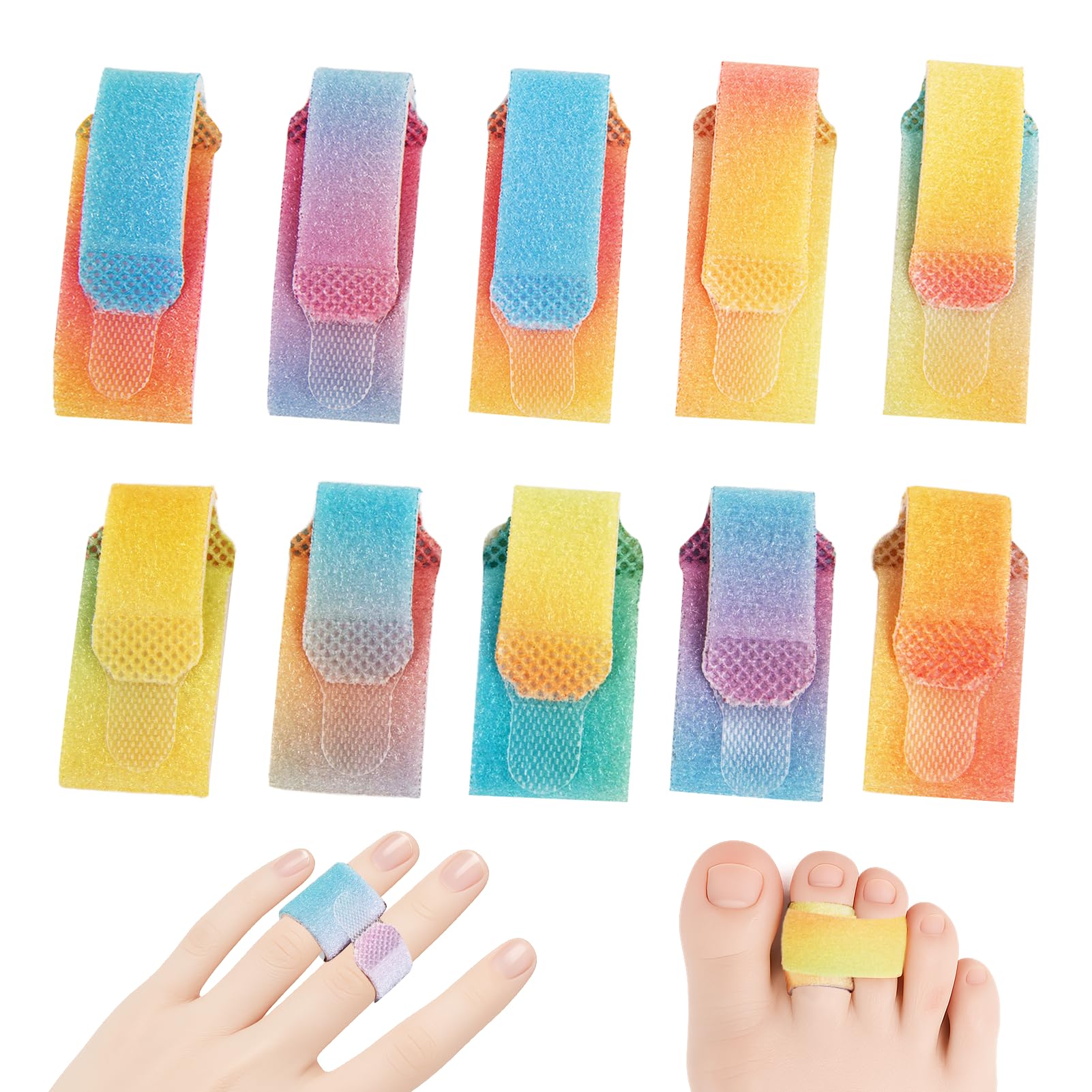 Photo 1 of 10 Pcs Buddy Tape Finger Straps, Hook and Loop Splint for Finger Buddy Straps, Index Finger Splint Buddy Tape Washable and Reusable Toe Straighteners for Curled Toes to Support (Rainbow Color)