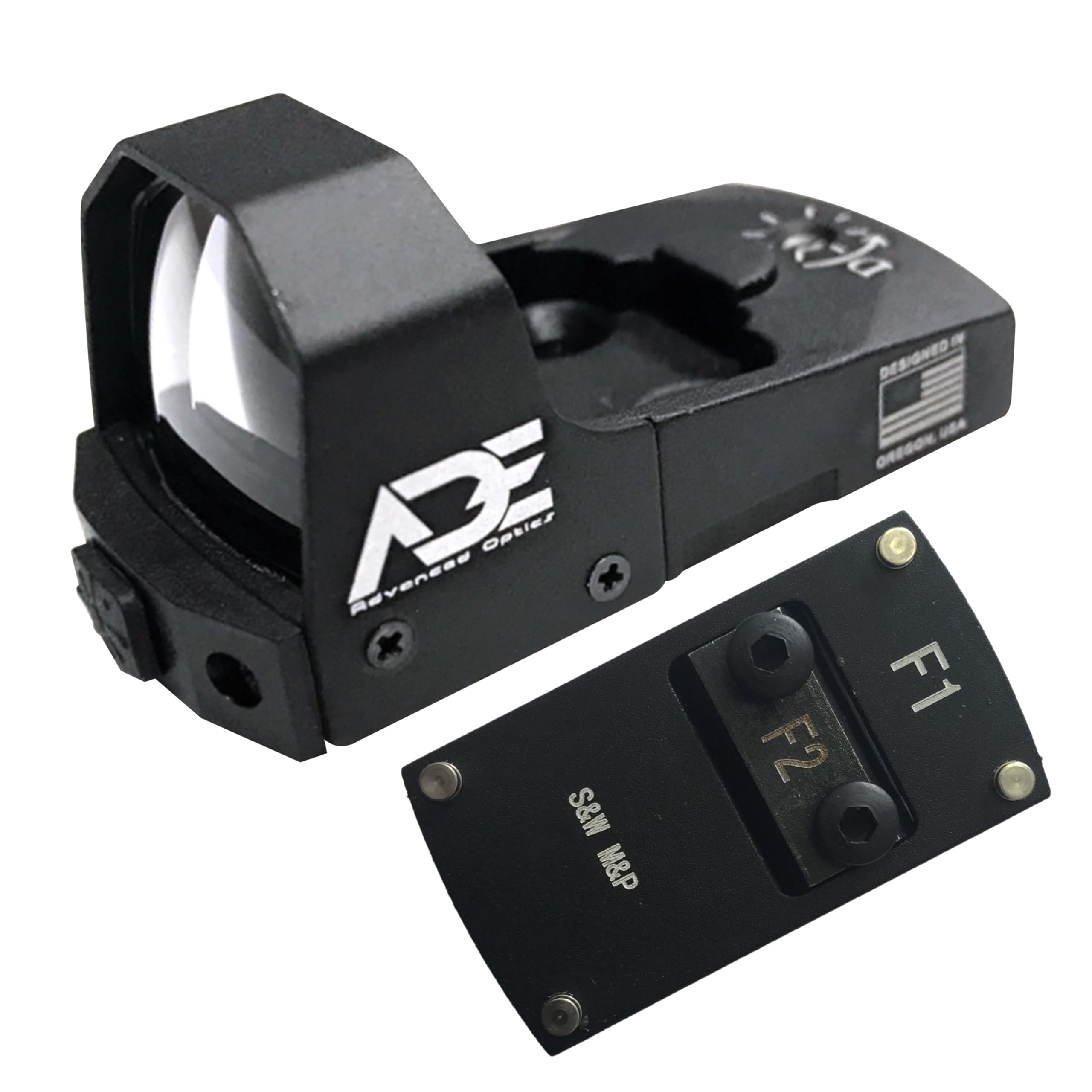 Photo 1 of Ade Advanced Optics Mini RD3-006x Green Dot Reflex Sight + Optic Mounting Plate for SW Smith Wesson MP/MP 2.0 Shield SD9VE, SD40VE Pistol and Also a Standard Picatinny Mount – Compact Reflex Optic