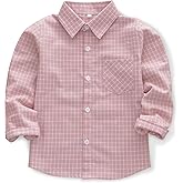OCHENTA Little Big Boys' & Men's Long Sleeve Button Down Oxford Casual Dress Shirt