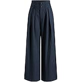 CIDER Womens Pants Striped Pleated Wide Leg Trousers Office Business Casual Mid Waist Button Pants for Women