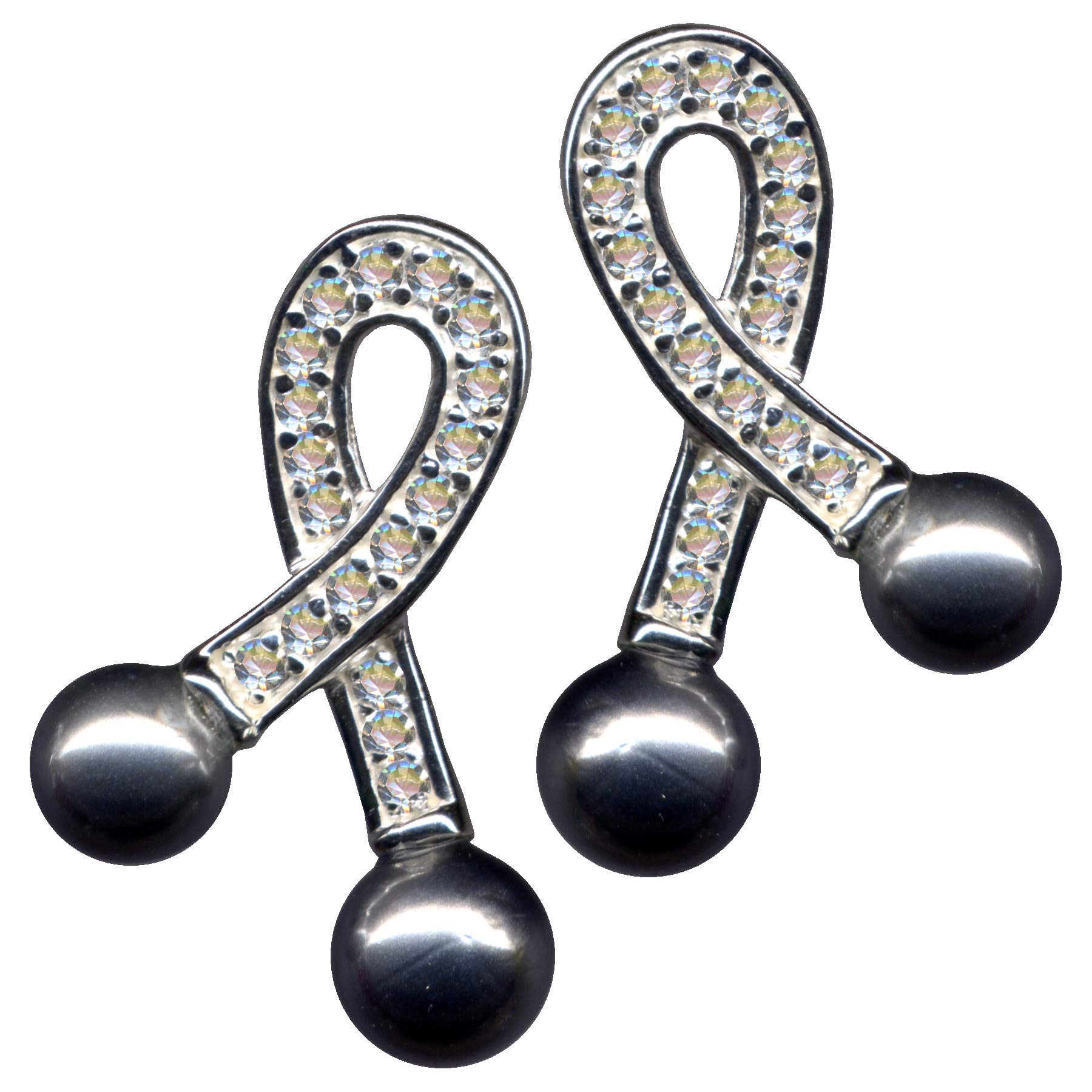 Art Nouveau Pearl Grey Stud Earrings Art Nouveau White Genuine Sterling Silver 925 Zirconia Crystals Rhinestones Sterling Silver Love Youth Style Bow White Extravagant New Beautiful