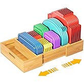Kiasthome Expandable Bamboo Lid Organizers Inside Cabinet, Kitchen Cabinet Organizers with 3 Adjustable Dividers, Storage Plastic Lids, Food Container Lid Holder Organizer for Drawer Pantry, Nature