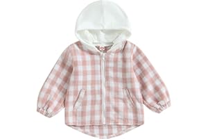 Douhoow Toddler Baby Plaid Jacket Baby Boy GIrl Flannel Hoodies Zip Up Hooded Fall Winter Outerwear Coat