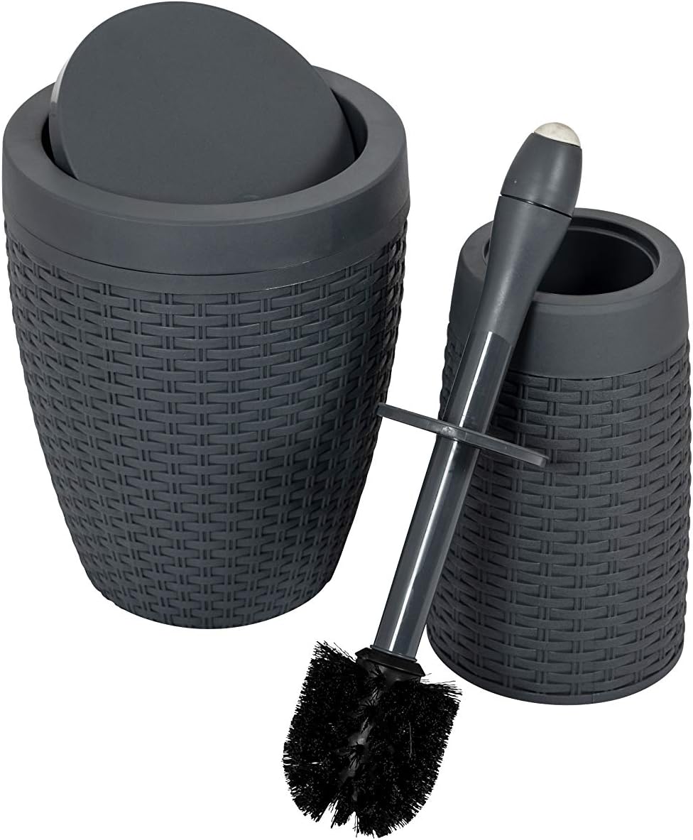 Addis Faux Rattan Dual Bathroom Round Swing Bin and Injection Toilet