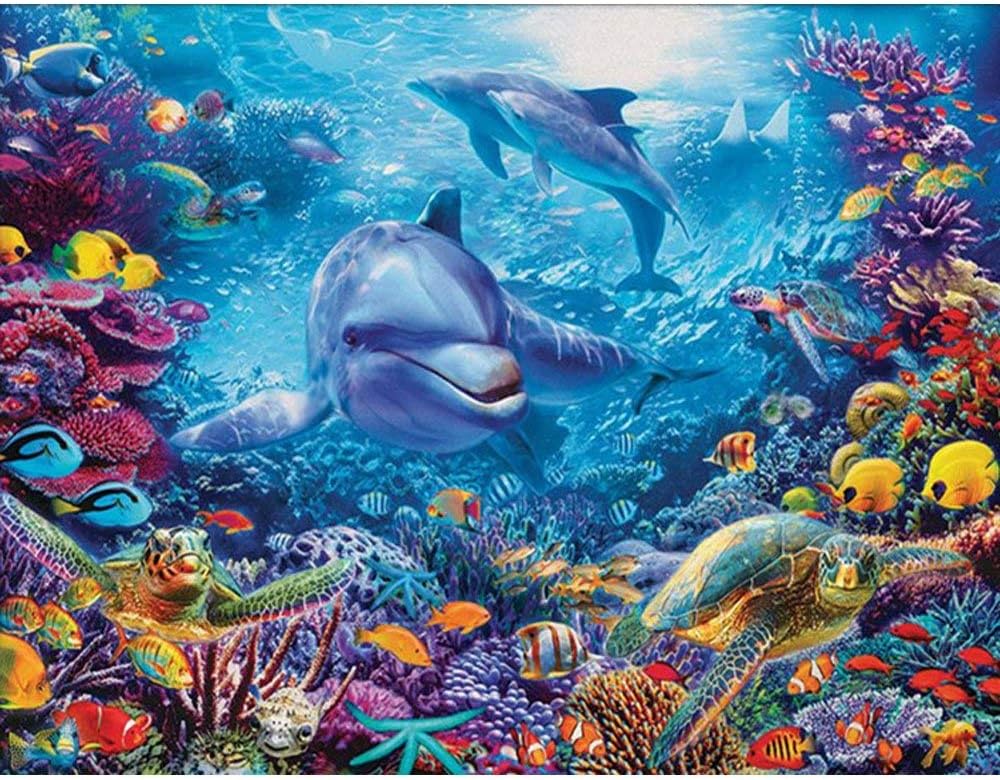 Dolphin 5D Diamond Painting Kit by Numbers Crystal Rhinestone Full Drill Embroidery Cross Stitch DIY Art Craft Home Wall Decor (11.8 * 15.7 inch)