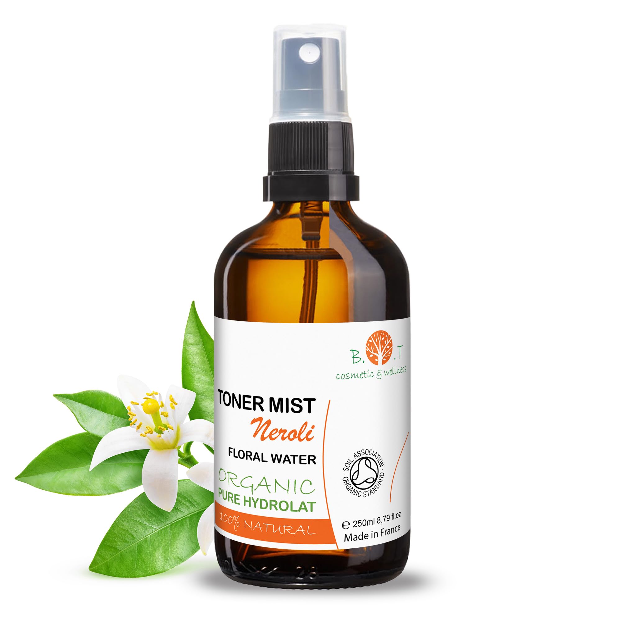 Facial Skin Care Mist Organic Hydrosol Orange Blossom Water Neroli 8.81 Fl. Oz Floral Water, 100% Pure Essential Air Freshener, Body Mist Hair Toner, Hydrating Sleep Pillow Spray