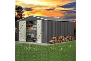 UBGO 10ftx12ft Large Shed,Outdoor Storage Sheds,Metal Garden Sheds with Lockable Door,Waterproof Garden Shed Utility Tool Storage Room for Backyard Patio Lawn-Grey