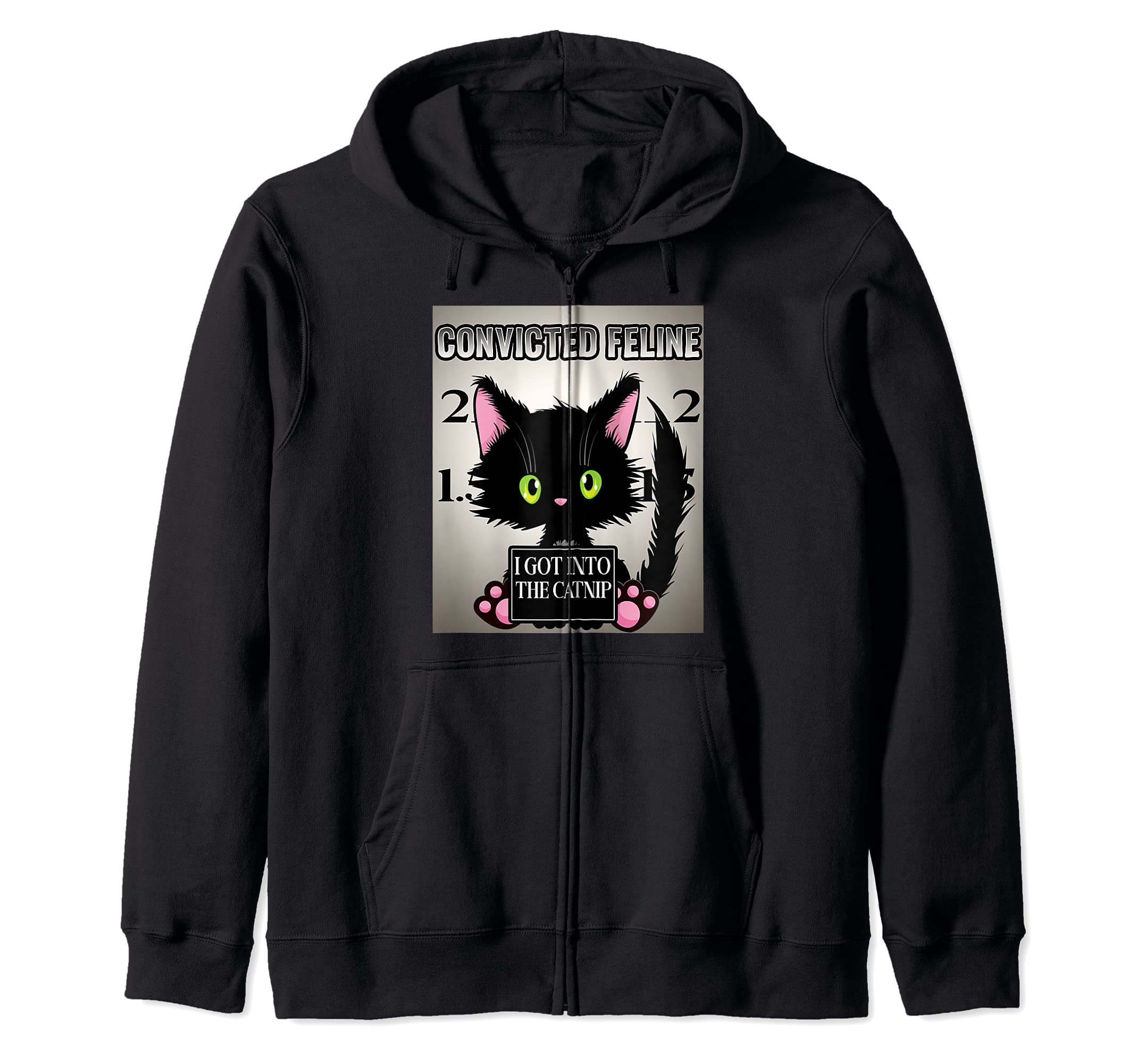 Convicted Feline Funny Cat Pun Mugshot Black Cat Zip Hoodie