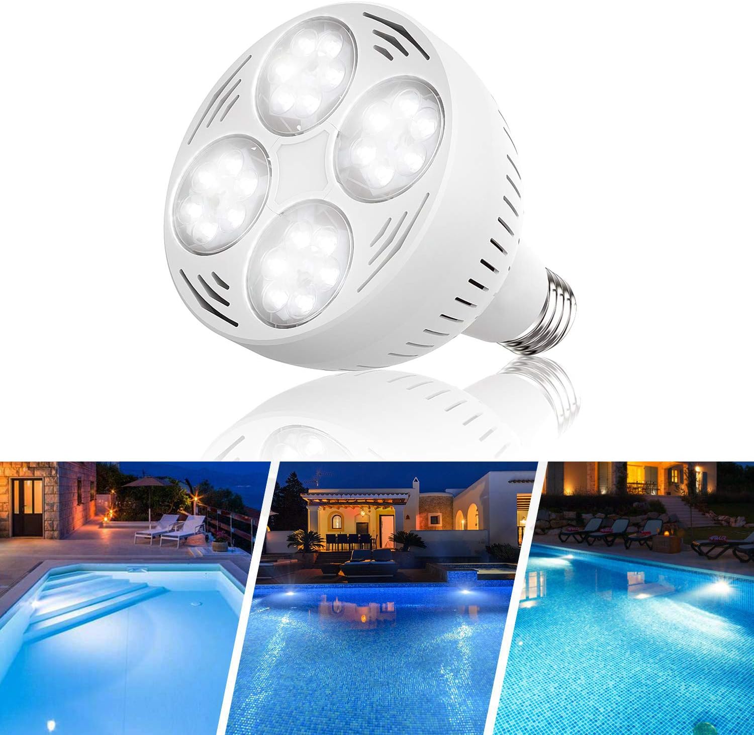 Sunluway 12V 50W 6500k LED Pool Bulb White Light, Daylight Swimming Pool LED Light Bulb E26 Base 300-600w Traditional Bulb Compatible for Most Pentair Hayward Light Fixture