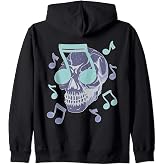 Skull with Sunglasses Shaped Like a Note Zip Hoodie
