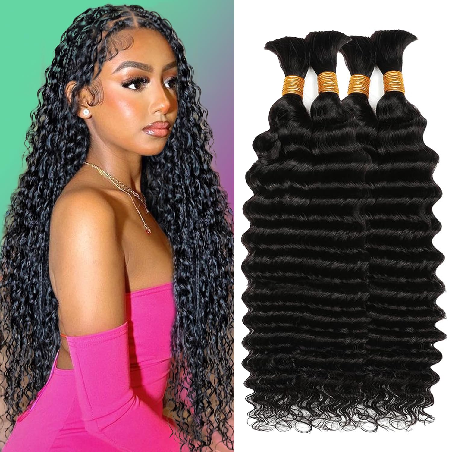 Hair for Boho Braids (Deep Wave 1B#, 20Inch 200g(50gx4Bundles)) — image 1