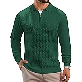 Epoleatries Mens Polo Sweaters Quarter Zip Long Sleeve Knit Polos Lightweight Casual Pullover Sweater