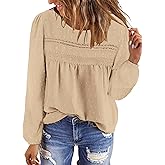 BETTE BOUTIK Womens Boho Fall Long Sleeve Shirts Crewneck Dressy Casual Blouses Trendy Flowy Tops