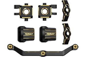 TEIRAY Trx4m Upgrades Brass Knuckle Steering Blocks and Caster Blocks C-Hubs, Steering Links,Front Rear Axle Diff Covers for Traxxas TRX4M 1/18 Crawler Car Upgrade Parts 7 PCS (Trx4m Upgrades Brass)
