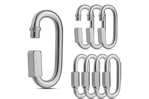 ASelected 8 Pack Threaded Quick Link, Stainless Steel Oval Locking Carabiner Clip, Tow Chain Quick Links, 1/4 Inch Diameter Rope Connector for Trailer, Swing, Hammocks, Cable, Camping-620Lbs Capacity