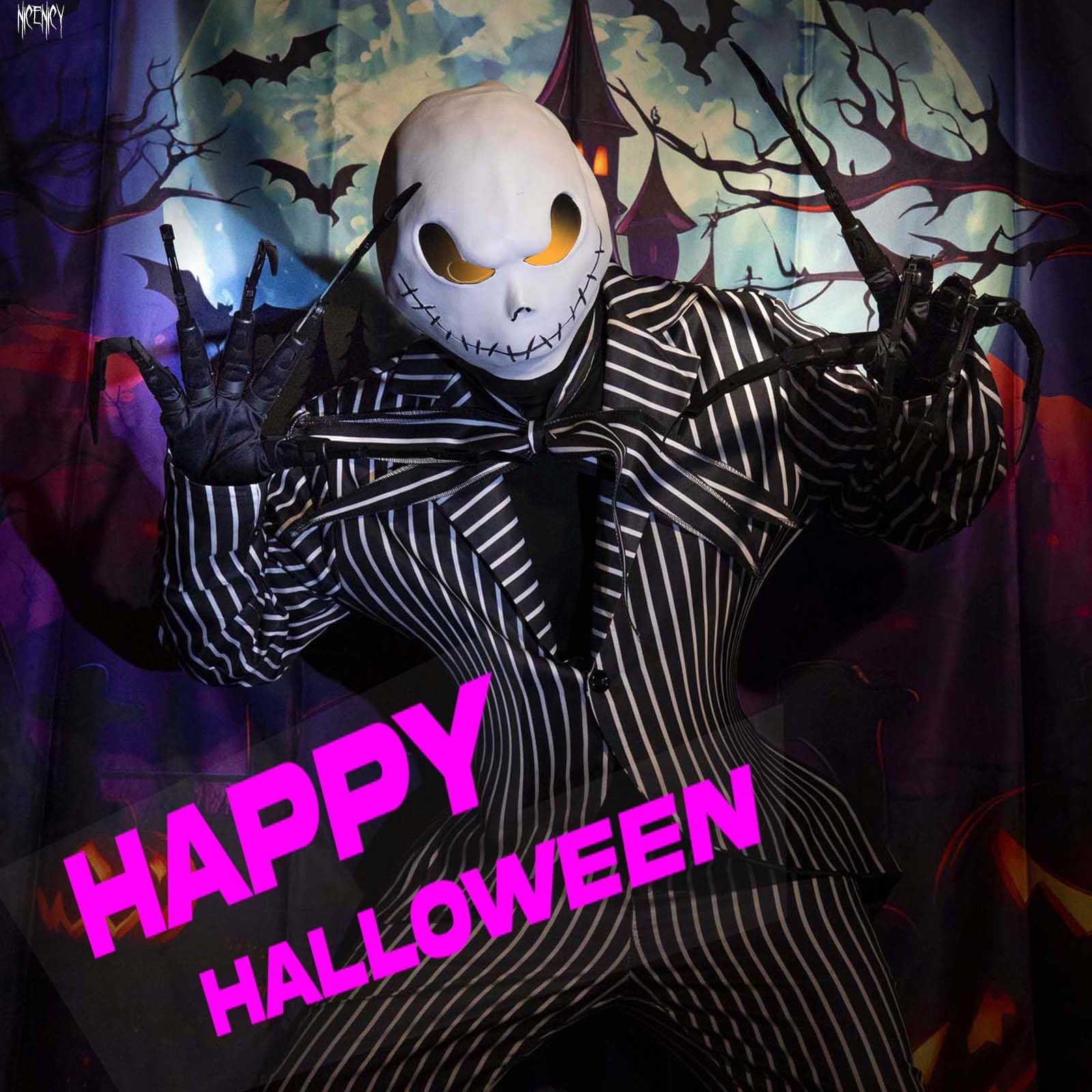 NICENICY New Articulated Finger Extensions With Protective Glove, Halloween Fingers With Fingernails, Long Claw With Gloves, Scary and Flexible Skeleton Claws Hands (Black+Black Nail)