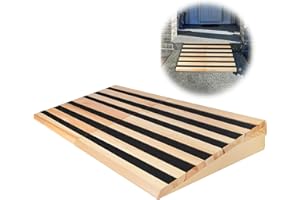 YEEZOO Wooden Threshold Ramp for Home Steps, 3" Rise Door Ramp for Wheelchair/Walker/Cart/Scooter, Doorway Ramp with Non-Slip Stripes(35.4" L*3.0" H, Solid Wood, 800LBs Capacity)