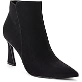 JustFab Womens Chunky Heel Black Fall Boots Ankle Booties Pointed Toe Short Boots - Yesenia (Size 10, Black)