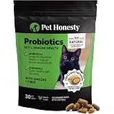 Pet Honesty Vet Backed Cat Probiotic Chews, Chicken, 30-Day Supply | Crunchy &amp; creamy healthy cat treat alternative with prebiotics &amp; fiber, supports regularity, gut flora &amp; digestive health
