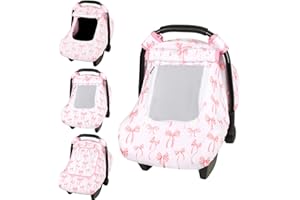 DAYEEBALL Baby Car Seat Cover, Windproof Carseat Cover for Infant Girls, Infant Warm Carseat Canopy with Double Layer Fabric for Winter, Compatible with Most Baby Car Seat, Bow
