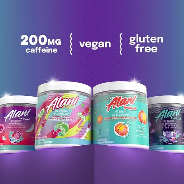ALANI NU PRE WORKOUT POWDER JUICY PEACH, AMINO ENERGY BOOST, ENDURANCE SUPPLEMENT, SUGAR FREE, 200MG CAFFEINE, L-THEANINE, BETA-ALANINE, CITRULLINE, 30 SERVINGS