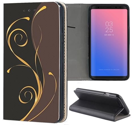 Samsung Galaxy S5 / S5 Neo Hülle Premium Smart Einseitig Flipcover Hülle Samsung S5 Neo Flip Case Handyhülle Samsung S5 Motiv (1074 Abstract Schwarz Braun Gold)