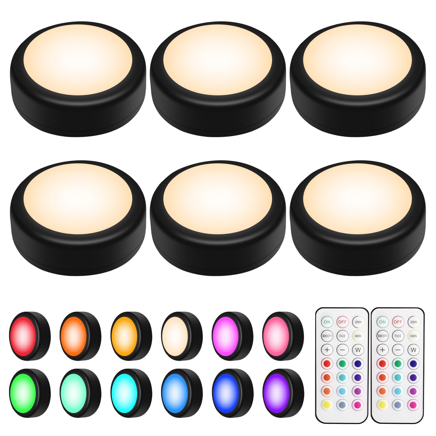 Photo 1 of BLS LED Puck Lights with Remote Control, 13 Color Changing Under Cabinet Lighting Wireless, Push Battery Operated Night Light