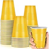Uiifan 50 Pieces 9 oz Plastic Cups Disposable Drinking Cups Bulk for Beverage Coffee Picnics Christmas Day Birthday Party Wedding Halloween Thanksgiving(Yellow)