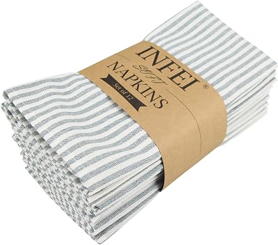 INFEI Soft Striped Cotton Linen Napkins Set of 12 - Ocean Color 40x30cm