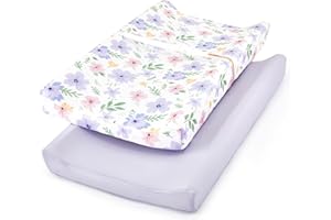 TILLYOU Changing Pad Cover Girl Set in Soft Jersey Material - Fits 32"/34''x16 Contoured Pad for Babies, Brilliant Little Flowers and Purple