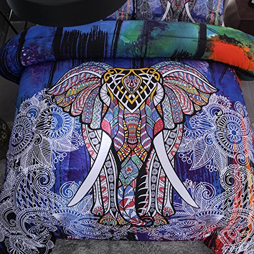 NTBED Bohemian Elephant Comforter Set Queen 3Pieces Microfiber Exotic
