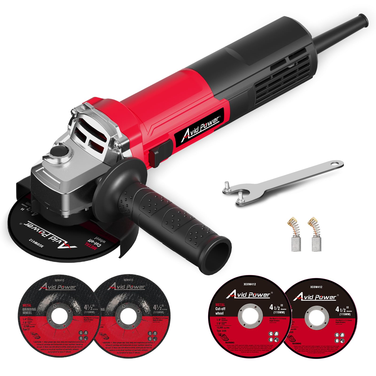 Photo 1 of AVID POWER Angle Grinder 4-1/2 inch Electric Grinder Tools 750W 6.5 Amp Metal Grinder, 11500 RPM, with Grinding and Cutting Wheels, Auxiliary Handle, Wrench for Cutting and Grinding