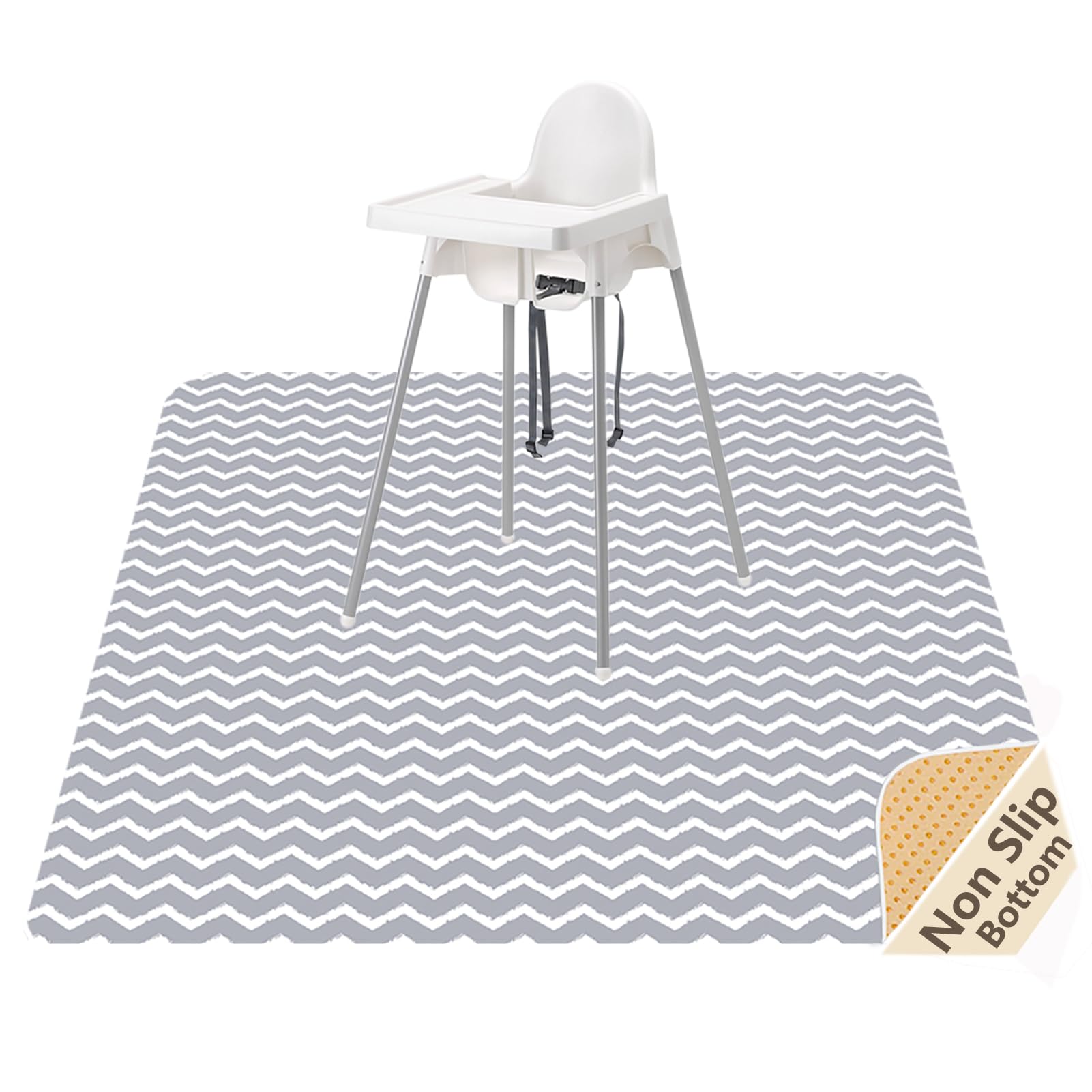 WOMUMON 51" Washable Weaning Mat Waterproof Anti-slip Floor Protector High Chair/Arts/Crafts, Spill Mat for Pet (Grey Chevron)
