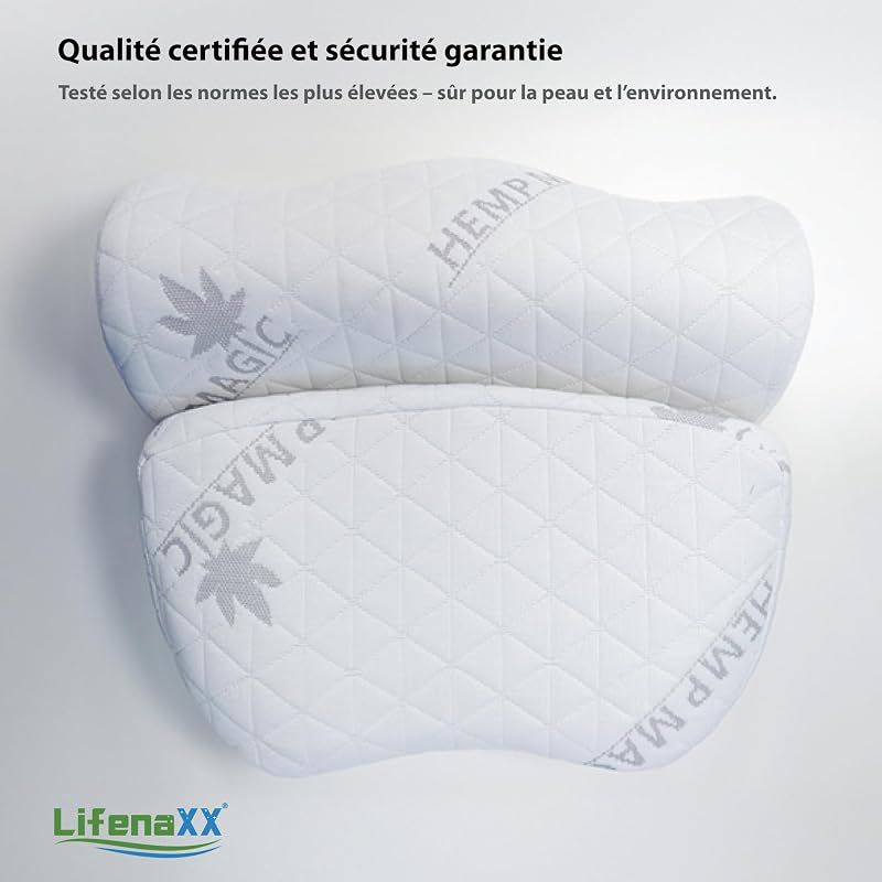 Oreiller de Cou en Chanvre LX-053 – Oreiller Ergonomique en Mousse à mémoire de Forme avec Housse Lavable – Soutien Cervical Naturel, Respirant et Durable pour Un Sommeil réparateur