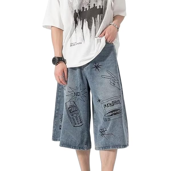 Y2K Men's Hip-hop Gothic Shorts - Retro Graffiti Fashion
