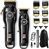SUPRENT Professional Hair Clippers for Men, Cordless Hair Cutting Kit, Barber Clippers & Zero-gapped Trimmer Combo with Type-C Rechargeable, Titanium Plated Ceramic Blade(Black)