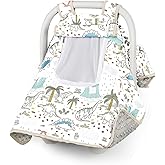 SWESEN Car Seat Cover Baby, Winter Carseat Covers Baby Boy, Infant Car Seat Canopy with Breathable Mesh Peep Window, Baby Stroller Cover for All Season, Dinosaurs