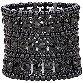 YACQ Women's Multilayer Wide Stretch Cuff Bracelets Fit Various Wrist Sizes - Soft Elastic Band - Lead & Nickle Free