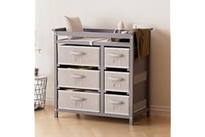 YUFU Baby Changing Table, Diaper Changing Station with 6 Storage Drawers and Changing Pad, Changing Table Dresser, Gray