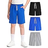 BOOPH 3 Pack Boys Shorts Boy Cotton Athletic Shorts Kids Casual Summer Clothes with Pockets