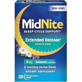 MidNite Extended Release Melatonin Sleep Aid, 6 mg, 30 Tablets | Non-habit forming herbal sleep support that helps adults sleep through the night. Drug/Gluten/Lactose-free and Vegan