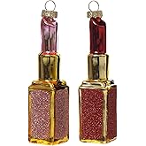 2 Count Glass Lipstick Christmas Ornament, Blown Glass Lipstick Ornaments for Christmas Tree