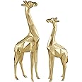 CosmoLiving by Cosmopolitan Polystone Giraffe Decorative Sculpture Home Decor Statues, Set of 2 Accent Figurines 12", 15"H, Gold