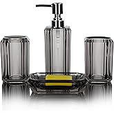 LGURT 4-Piece Set of Premium Acrylic Bathroom Accessories, Hand soap Bottle, standalone soap Box, mouthwash Cup, Toothbrush Cup (Gray)