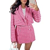 Cicy Bell Womens Cropped Tweed Blazer Sets 2 Piece Outfits and Mini Skirt Sets Business Casual Suits